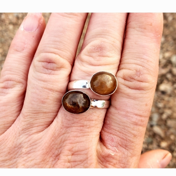 New Golden Rutile Adjustable 925 Silver Ring. - Picture 5 of 16